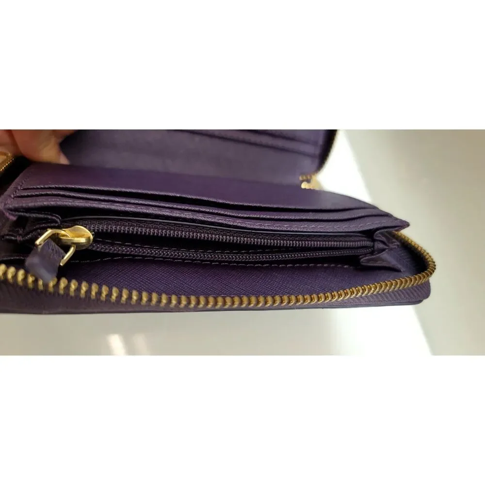 Tory Burch Saffiano Purple Leather Wrist-let Portfolio Wallet Ladies Cardholder - Picture 8 of 8